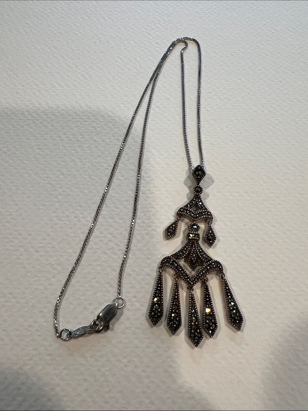 Judith Jack Sterling Silver Black Marcasite Chandelier Pendant Necklace